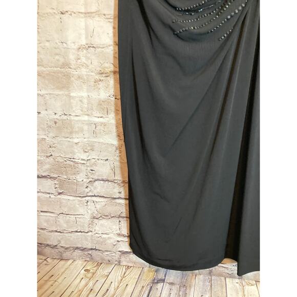 Grace Hill Midi Dress Womens 14 Black LBD Beaded Draped Ruched Sleeveless Sheath - Picture 12 of 15